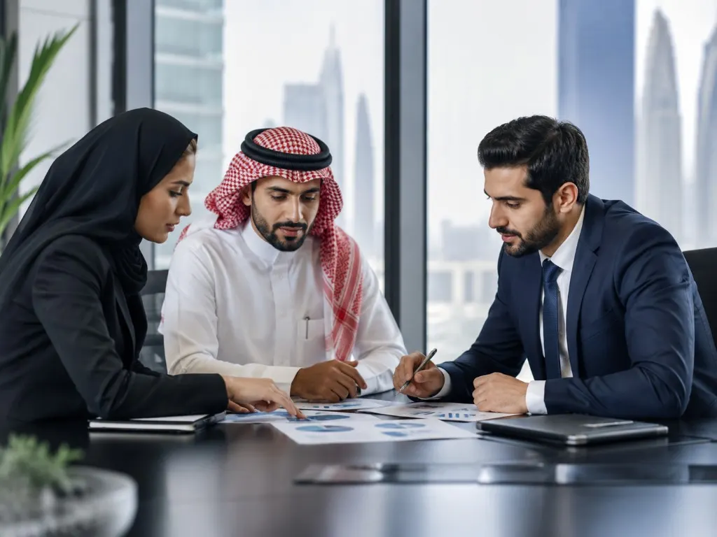 Operating-structure review over charts in a Manama office