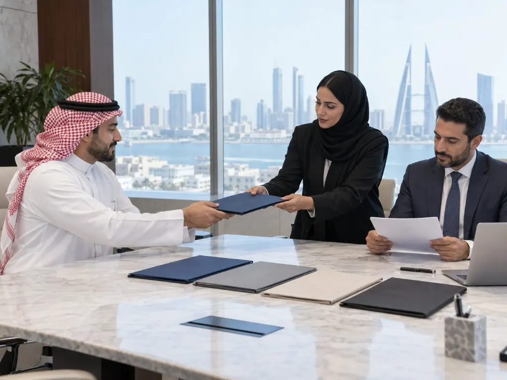 Commercial-process documents handed over in a Manama office