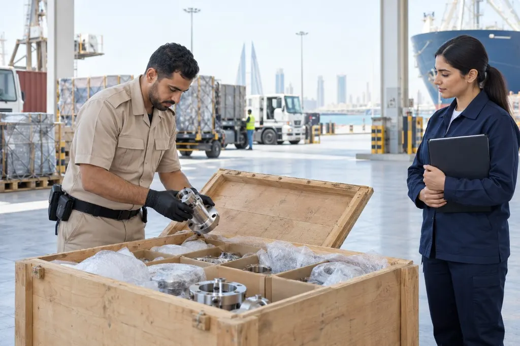 Shipment inspection at a Bahrain cargo terminal