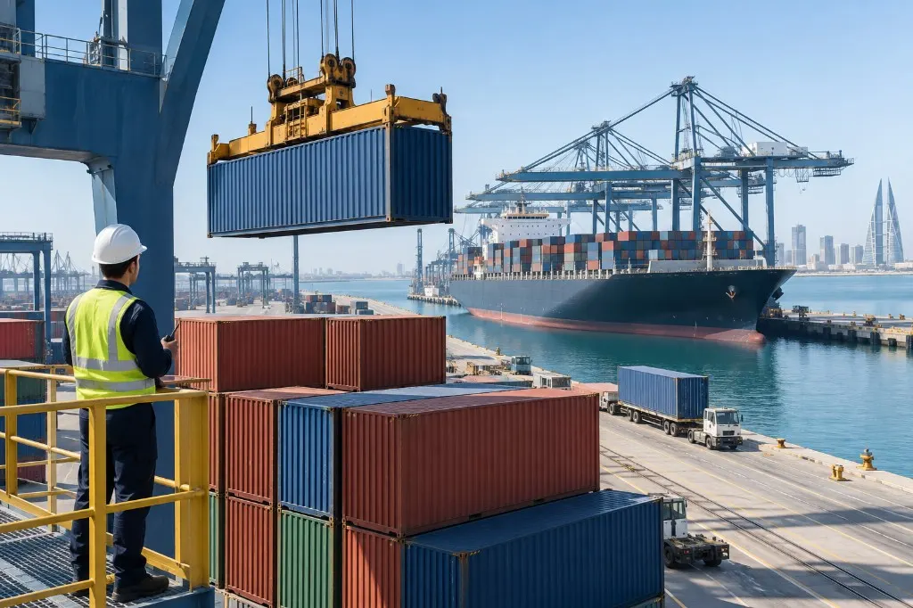 Sea-freight containers at a Bahrain port