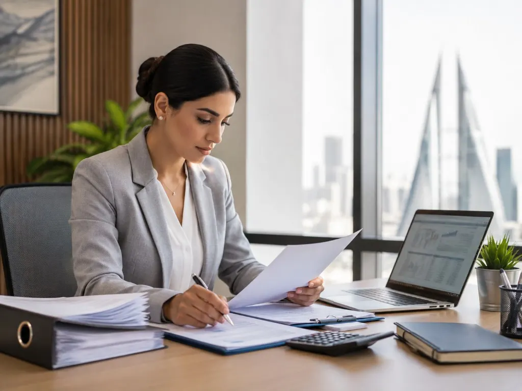 Document clearance and government paperwork in a Manama office