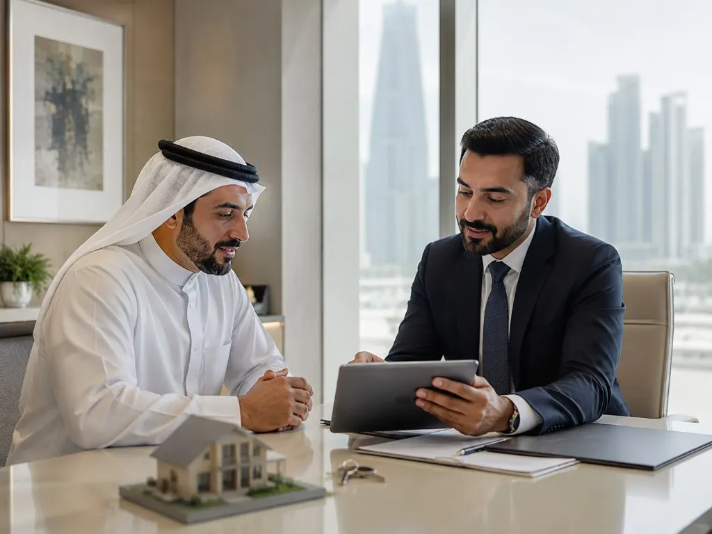 Property insurance discussion with a house model and keys on the desk