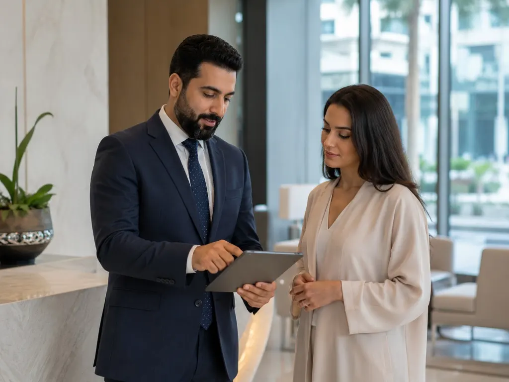 Day-to-day property discussion with an occupier on a tablet