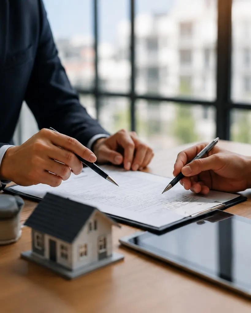 Lease documents being reviewed and signed at completion