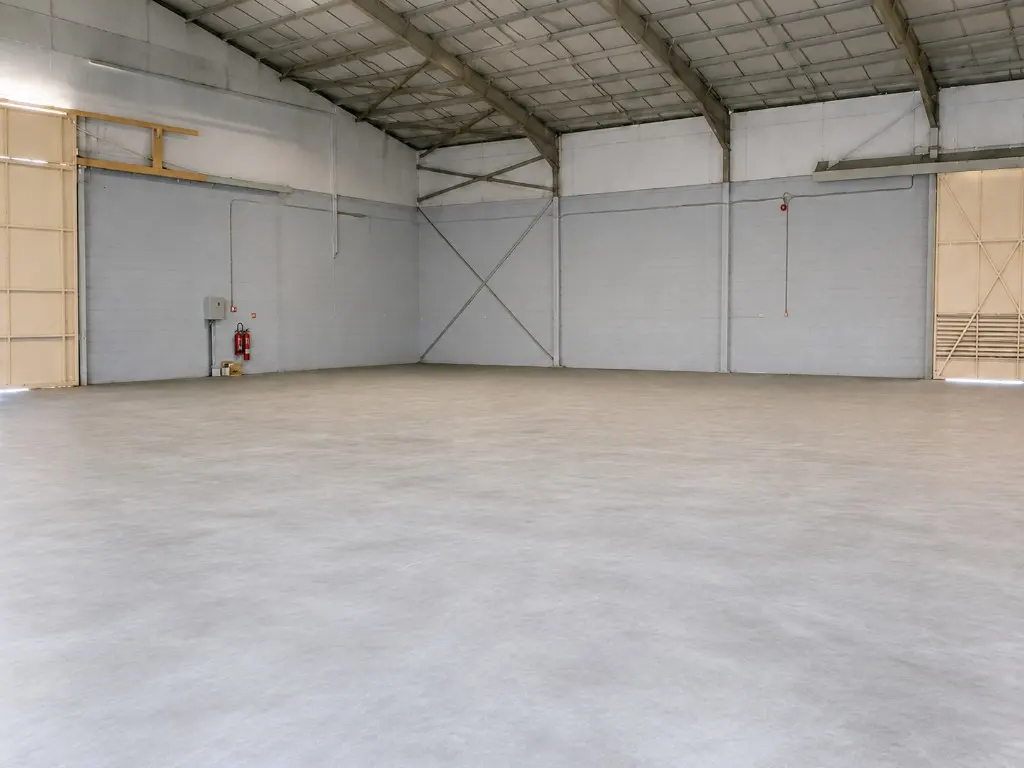 Empty warehouse interior with a polished concrete floor