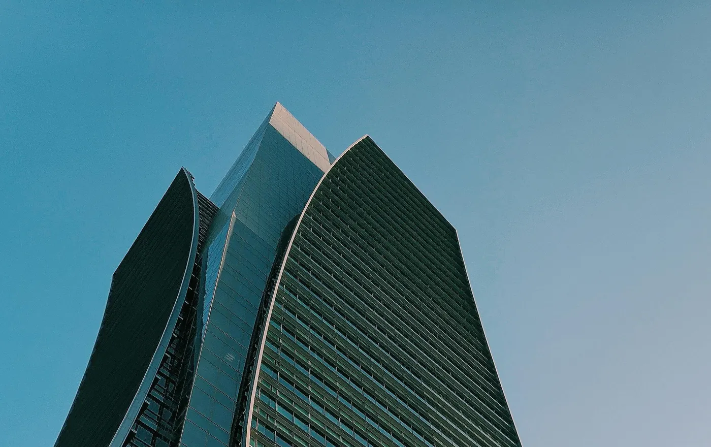 Looking up at the United Tower in Manama, Bahrain